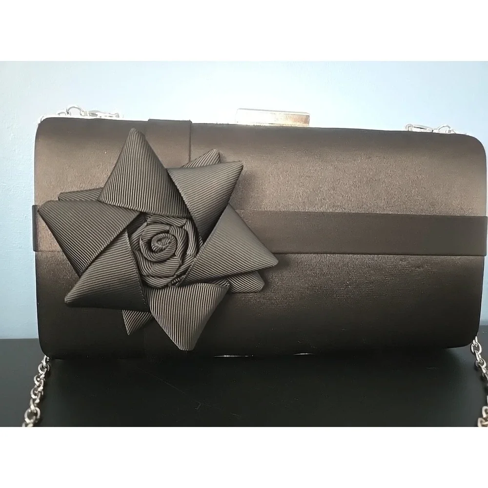 Charming Charlie Womens Black Clutch Bag Purse Handbag With Flower‎